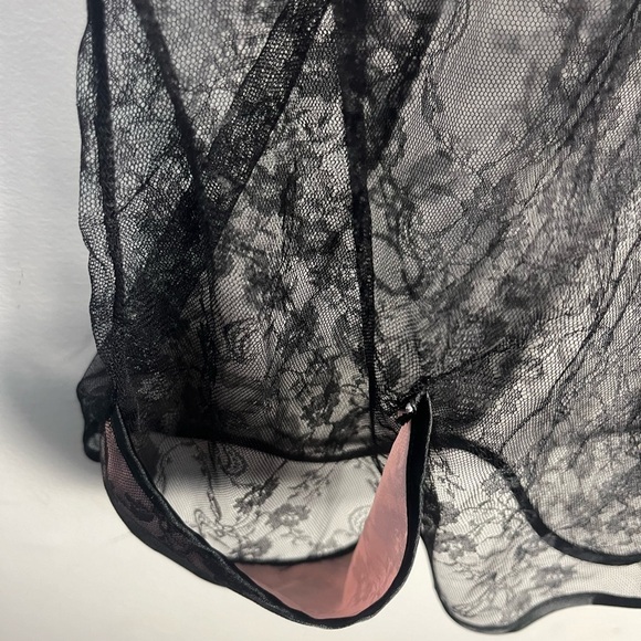 Victorias Secret Pink Satin And Black Lace Pocket Top tie front size 36D - Picture 3 of 7